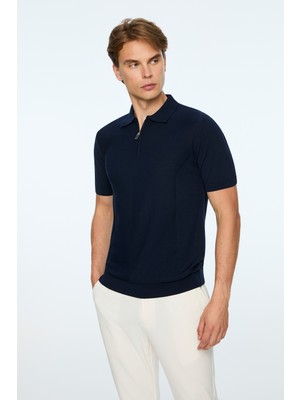 Morven  Erkek Lacivert Trend Polo Yaka Rayon Triko T-Shirt