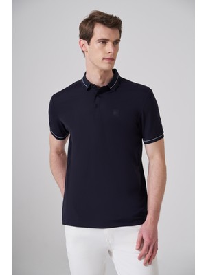 Morven  Erkek Lacivert Trend Rayon Pike Polo Yaka Dinamik Fit Tshirt