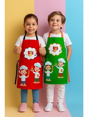 Empressco Renkli Çocuk Mutfak Önlük Seti, Eğlenceli ve Kullanışlı 2'li Paket