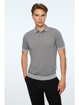 Morven  Erkek Gri Trend Polo Yaka Tencel Triko T-Shirt