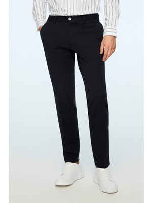 Morven  Erkek Lacivert Rayon Trend Düz Slim Fit Pantolon