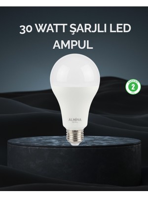 Akıllı Durak Şarjlı LED Ampul 30 Watt Soğuk Beyaz
