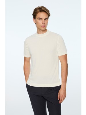 Morven  Erkek Ekru Trend Bisiklet Yaka Rayon Triko T-Shirt