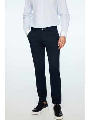Morven  Erkek Lacivert Pamuk Trend Düz Slim Fit Chino Pantolon