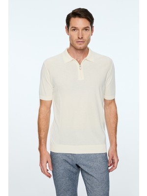 Morven  Erkek Ekru Trend Polo Yaka Rayon Triko T-Shirt