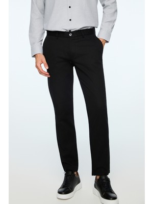 Morven  Erkek Siyah Pamuk Trend Düz Slim Fit Chino Pantolon
