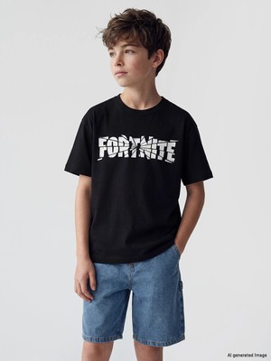Lc Waikiki Yeni Sezon Bisiklet Yaka Fortnite Baskılı Erkek Çocuk Tişört