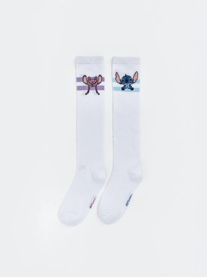 Lc Waikiki Yeni Sezon Stitch ve Angel Desenli Kız Çocuk Diz Altı Çorap 2'li