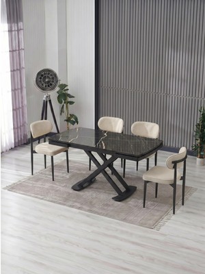 JoyMassa Venoxa 70X110  Mdf Masa / 4 Polo Sandalyeli Masa Takımı