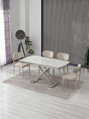 JoyMassa Venoxa 70X110  Mdf Masa / 4 Polo Sandalyeli Masa Takımı