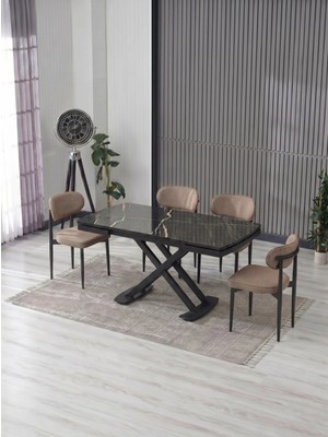JoyMassa Venoxa 70X110  Mdf Masa / 4 Polo Sandalyeli Masa Takımı