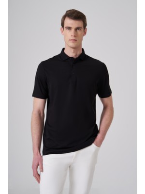 Morven  Erkek Siyah Trend Polo Yaka Rayon Dinamik Fit Tshirt