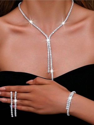 Mupte Jewelry Zirkon Taşlı Takı Seti Kolye Küpe Bileklik Set