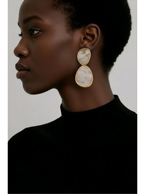 4you Takı Marble Metal Küpe | Altın Kaplama Mermer Doku Taşlı Yuvarlak Formlu