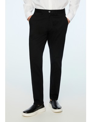 Morven  Erkek Siyah Pamuk Trend Düz Dynamic Fit Chino Pantolon