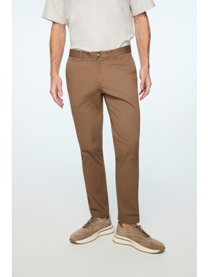 Morven  Erkek Vizon Pamuk Trend Düz Slim Fit Chino Pantolon