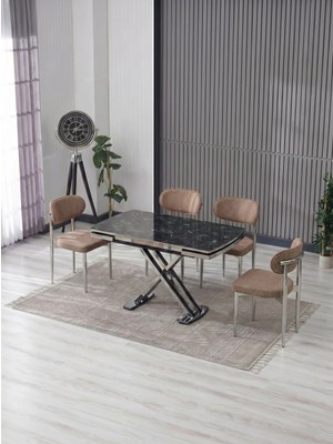 JoyMassa Venoxa 70X110  Mdf Masa / 4 Polo Sandalyeli Masa Takımı