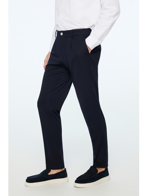Morven  Erkek Lacivert Rayon Trend Düz Slim Fit Pantolon