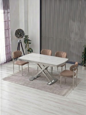 JoyMassa Venoxa 70X110  Mdf Masa / 4 Polo Sandalyeli Masa Takımı