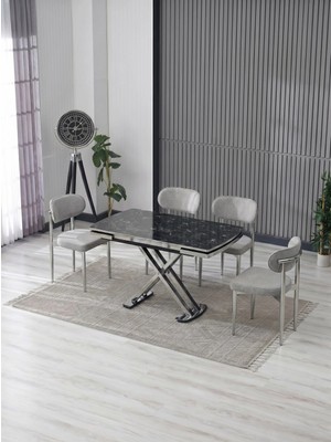 JoyMassa Venoxa 70X110  Mdf Masa / 4 Polo Sandalyeli Masa Takımı