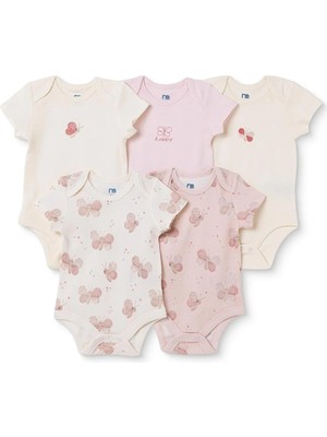 Mothercare Kız Bebek 5li Body Hayvan Baskılı Çıtçıtlı Zarf Yaka Long Sleeve