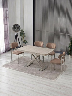 JoyMassa Venoxa 70X110  Mdf Masa / 4 Polo Sandalyeli Masa Takımı