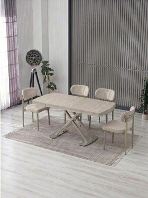 JoyMassa Venoxa 70X110  Mdf Masa / 4 Polo Sandalyeli Masa Takımı