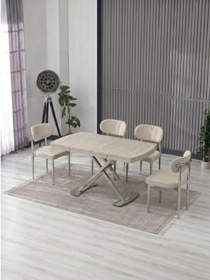 JoyMassa Venoxa 70X110  Mdf Masa / 4 Polo Sandalyeli Masa Takımı