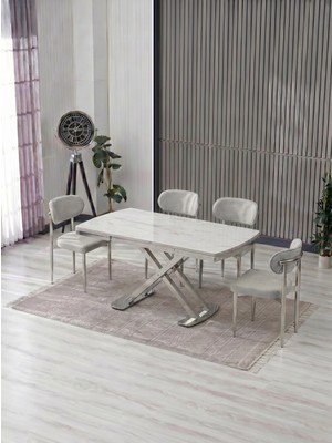 JoyMassa Venoxa 70X110  Mdf Masa / 4 Polo Sandalyeli Masa Takımı