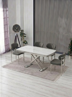 JoyMassa Venoxa 70X110  Mdf Masa / 4 Polo Sandalyeli Masa Takımı