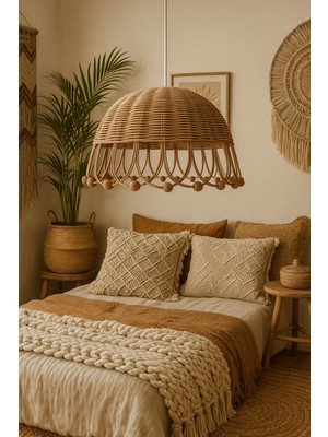Empressco Doğal Rattan ve Bambu Sarkıt Avize, 35 cm Çap, 20 cm Yükseklik
