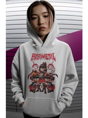 Sevbano Baby Metal Rock Metal Müzik Grubu Sırt Baskılı Unisex Oversize Premium Hoodie