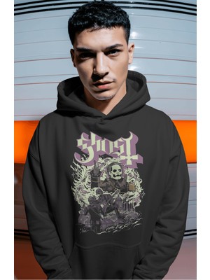 Sevbano Ghost Rock Metal Müzik Grubu Sırt Baskılı Unisex Oversize Premium Hoodie