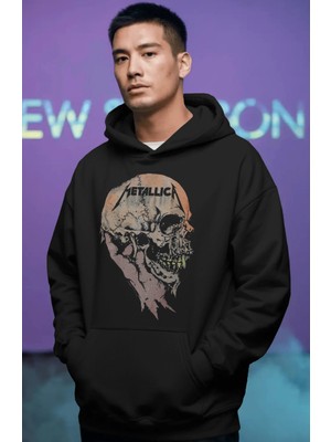 Sevbano Metallica Rock Metal Müzik Grubu Ön Baskılı Unisex Oversize Premium Hoodie