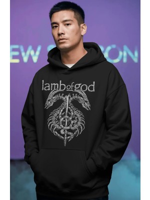 Sevbano Lamb Of God Rock Metal Müzik Grubu Ön Baskılı Unisex Oversize Premium Hoodie