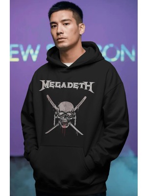 Sevbano Megadeth Rock Metal Müzik Grubu Ön Baskılı Unisex Oversize Premium Hoodie