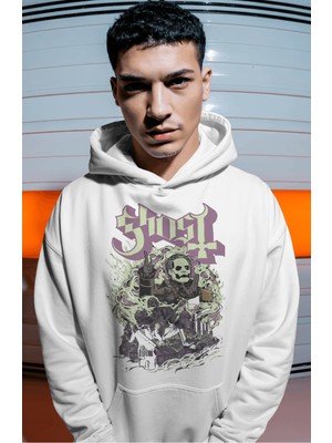 Sevbano Ghost Rock Metal Müzik Grubu Sırt Baskılı Unisex Oversize Premium Hoodie