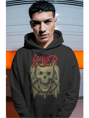 Sevbano Slayer Rock Metal Müzik Grubu Sırt Baskılı Unisex Oversize Premium Hoodie