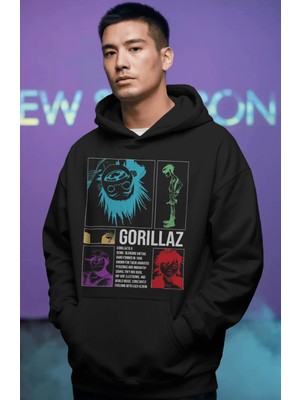 Sevbano Gorillaz Rock Metal Müzik Grubu Ön Baskılı Unisex Oversize Premium Hoodie