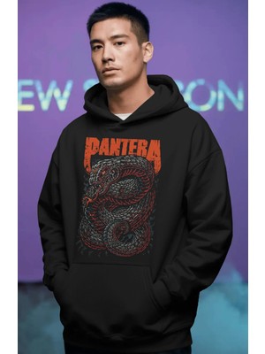 Sevbano Pantera Rock Metal Müzik Grubu Ön Baskılı Unisex Oversize Premium Hoodie