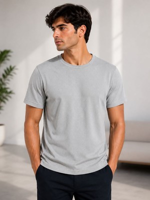 Parkur Erkek Likralı Kaşkorse Relax Fit Basic Tişört – Gri