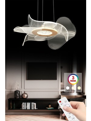 Empressco Modern Lüx LED Avize, Gold Renk, Kumandalı, 3 Renk Seçeneği