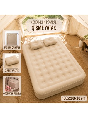 Blooma Çift Kişilik Kendinden Pompalı Şişme Yatak 150X200X40 cm 2 Yastık- Şarjlı Dahili Pompalı