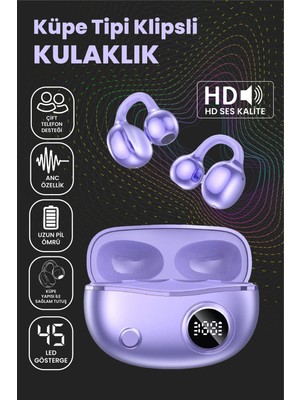 Teknoloji Gelsin Klipsli Bluetooth Kulaklık Kablosuz Anc Enc Çift Mic. LED Gösterge Küpe Kulaklık