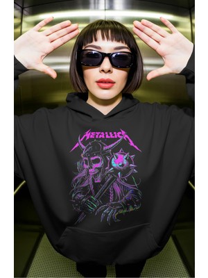 Sevbano Metallica Rock Metal Müzik Grubu Ön Baskılı Unisex Oversize Premium Hoodie