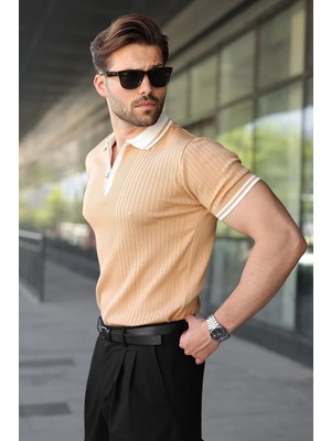 Madmext Gold Yarım Fermuarlı Polo Yaka Triko Erkek Tişört E7501