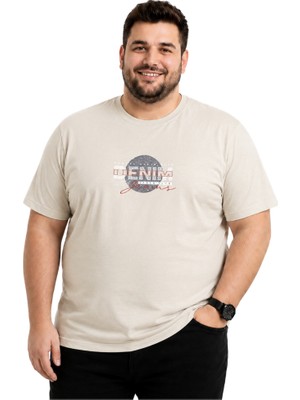 Battal Moda Erkek Büyük Beden Kemik Bisiklet Yaka Kısa Kollu Denim Tişört 3xl-4xl-5xl-6xl