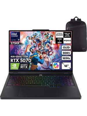 Lenovo Legion Pro 5 16IAX10 Ultra 9-275HX 64-Gbddr5 1 Tbssd RTX5070 (8GB-GDDR7-115W) 16" Wqxga OLED Windows 10 Pro + Hmf Sırt Çantası 83F3008BTRHMF38