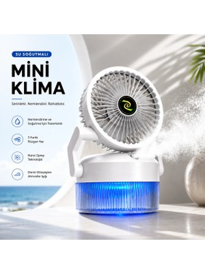 Taşınabilir Şarjlı Misting Fan | 3 Kademeli Hız | Ultra Ince Su Buharı | Sessiz & Işıklı Mini Masaüstü Vantilatör