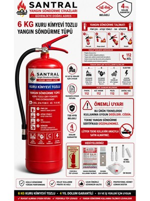 Santral Yangın Santral 6 kg Abc Kkt Yangın Söndürme Tüpü 4 Yıl Garantili Fosforlu Levha,Askı Aparatı Kullanma Talimatı ve 3M N95 Maske Dahil TEKNE İÇİN ALMAYIN!!!